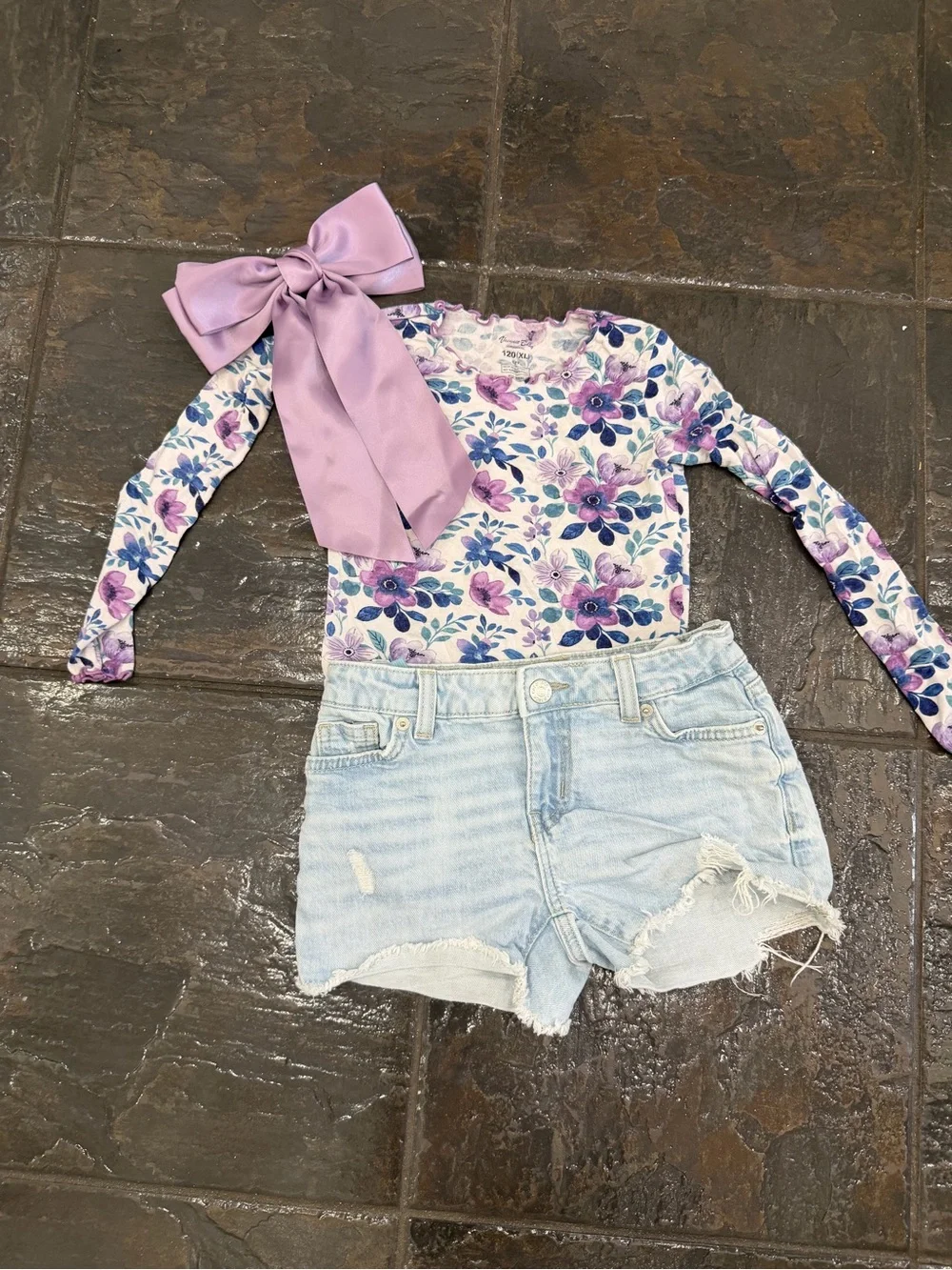 Vaenait Baby Floral Top + Cat & Jack Denim Shorts Outfit Bundle Girls 6/7